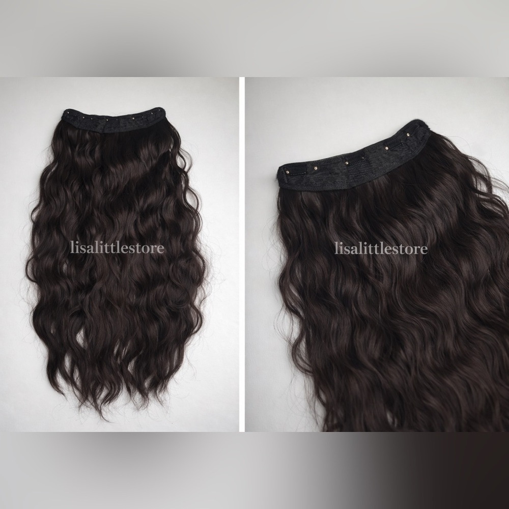 26” Synthetic Hair One Piece V-Clip In Extension Dark Brown #3  Wavy